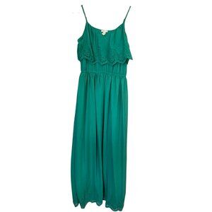 Soieblu green sundress with eyelet trim L